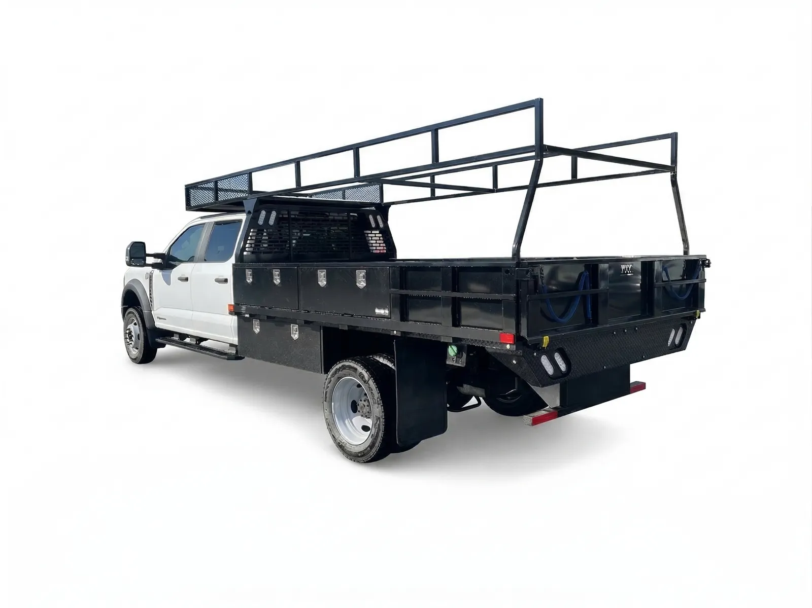 Ford F-450 with rack and shelving rear view